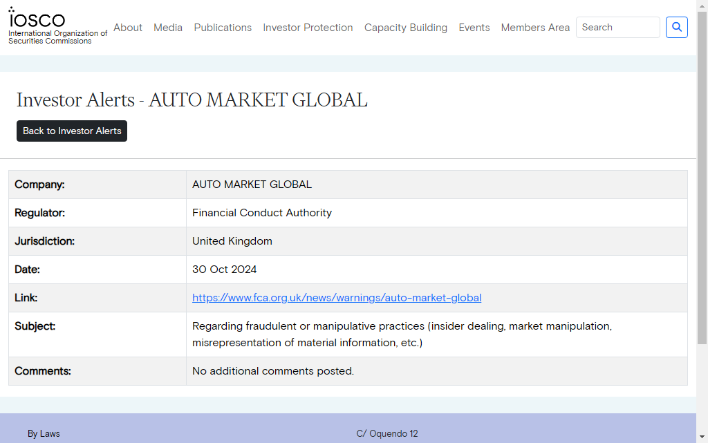 AUTO MARKET GLOBAL Warning