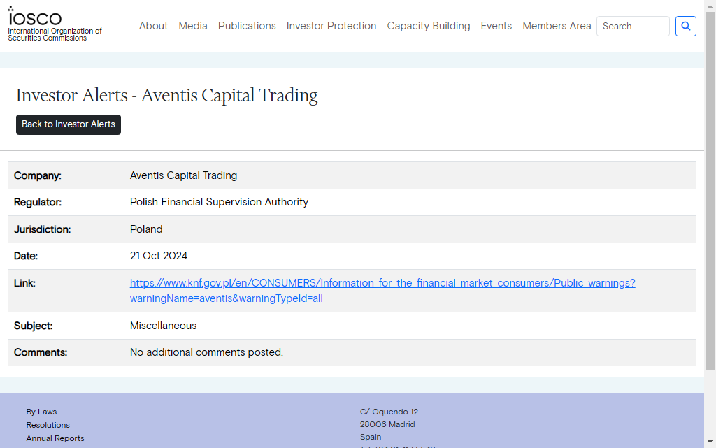 Aventis Capital Trading Warning