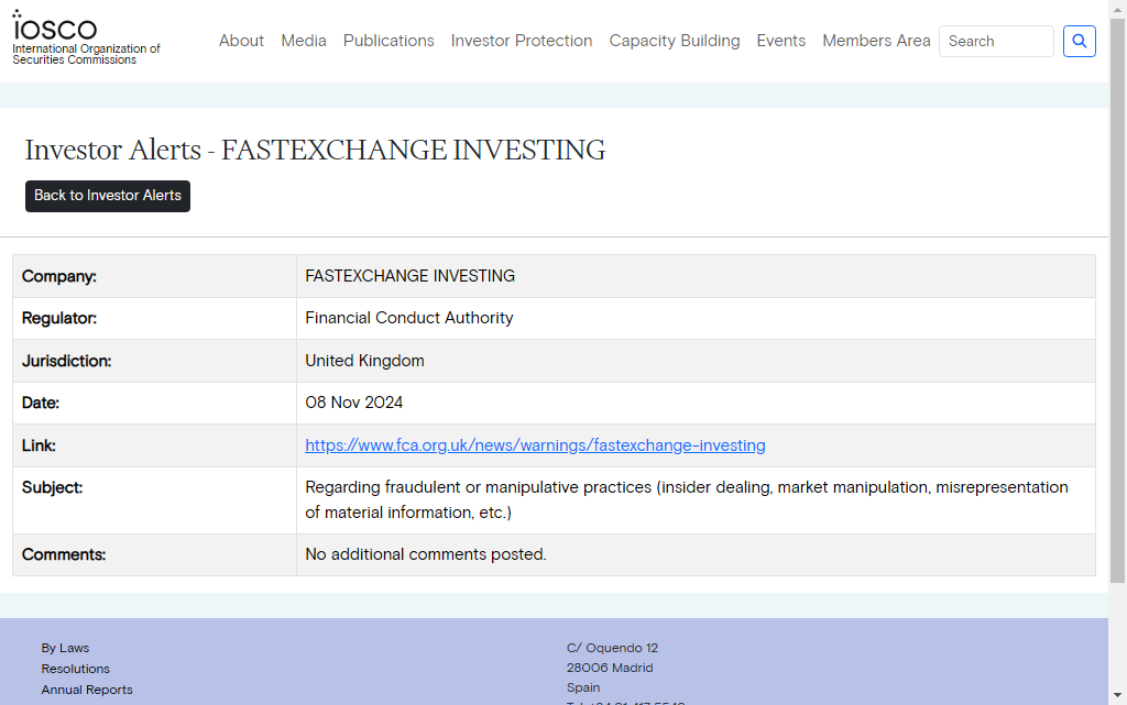 FASTEXCHANGE INVESTING Warning