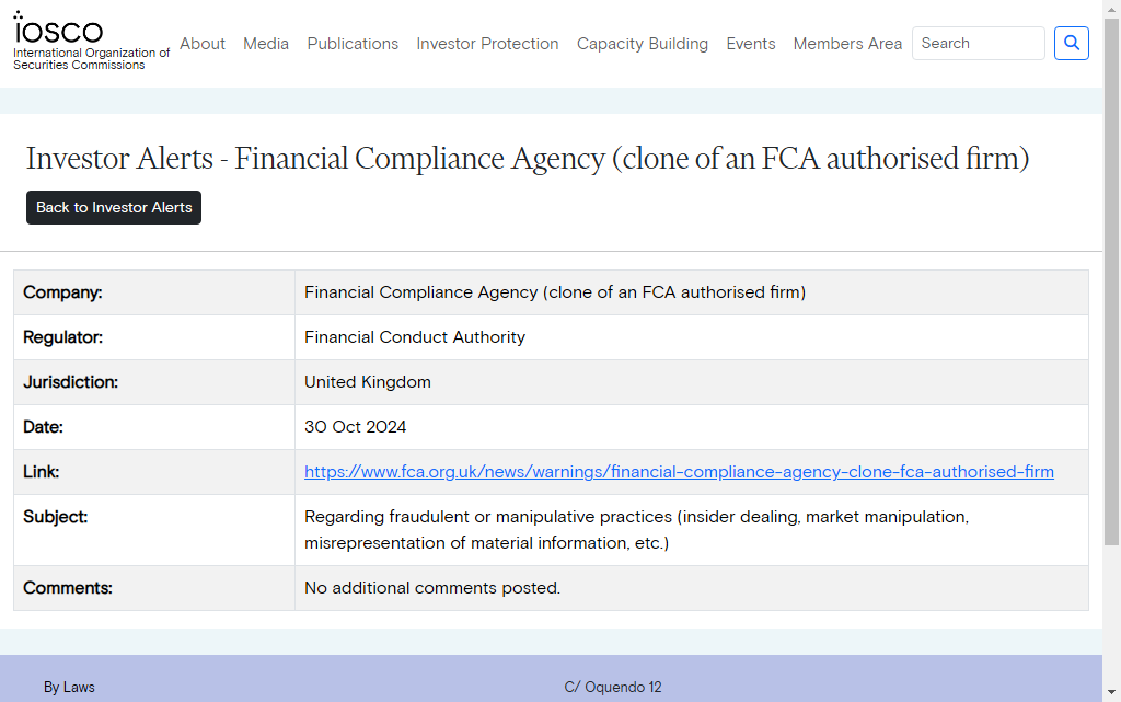 Financial Compliance Agency Warning