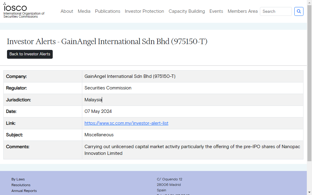 GainAngel International Sdn Bhd Warning