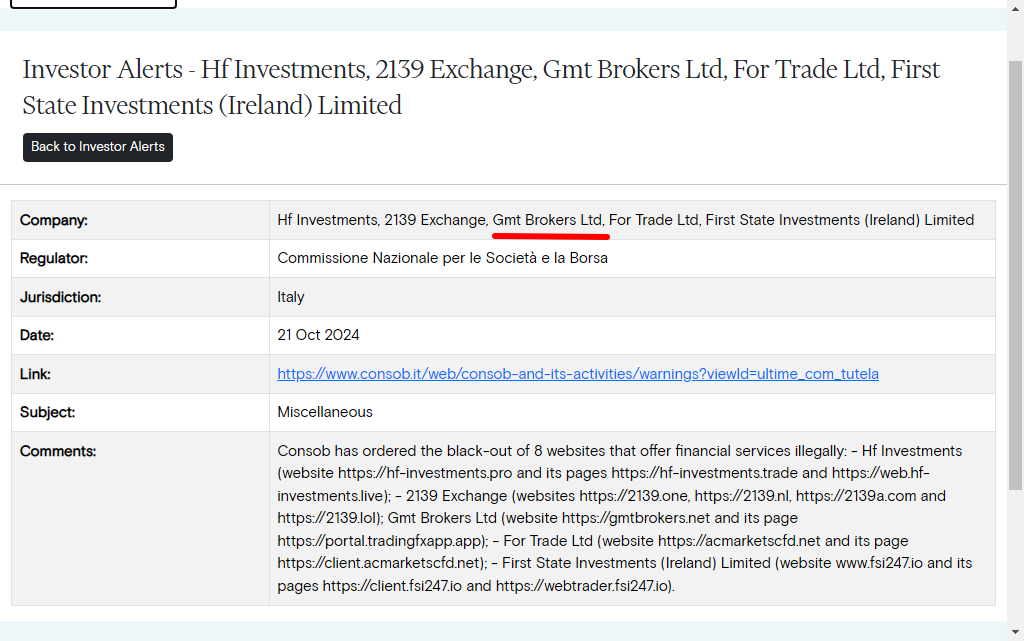 Gmt Brokers Ltd Warning