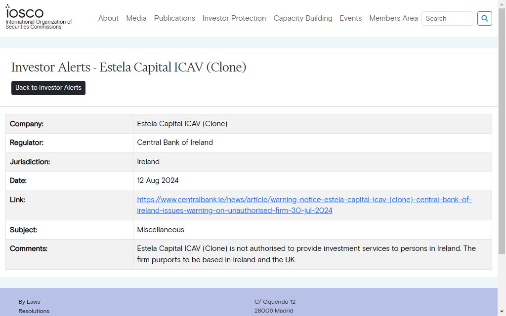 Estela Capital Warning