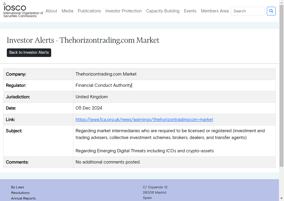 The Horizon Trading Market Warning